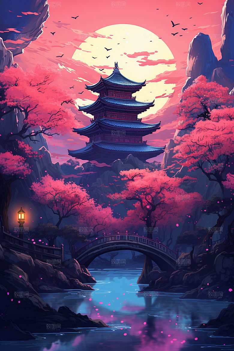 国风场景自然艺术插画