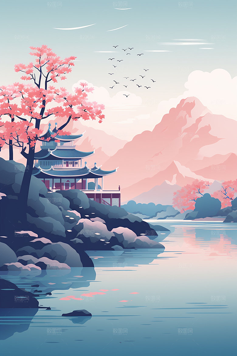 国风场景高清浪漫插画