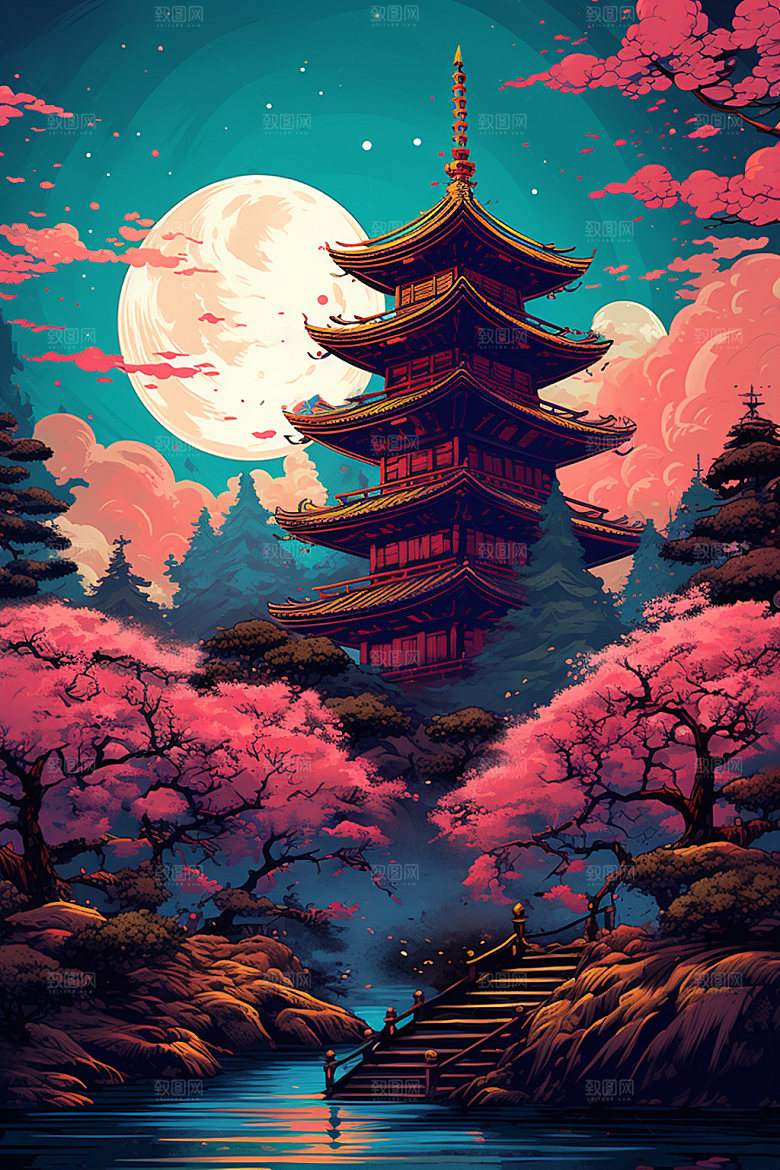 国风场景唯美山水插画