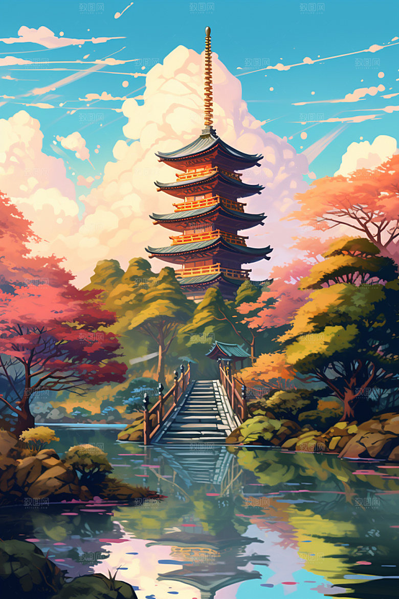 国风场景中国传统高清插画