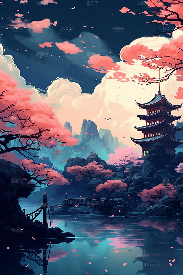 国风场景自然高清插画