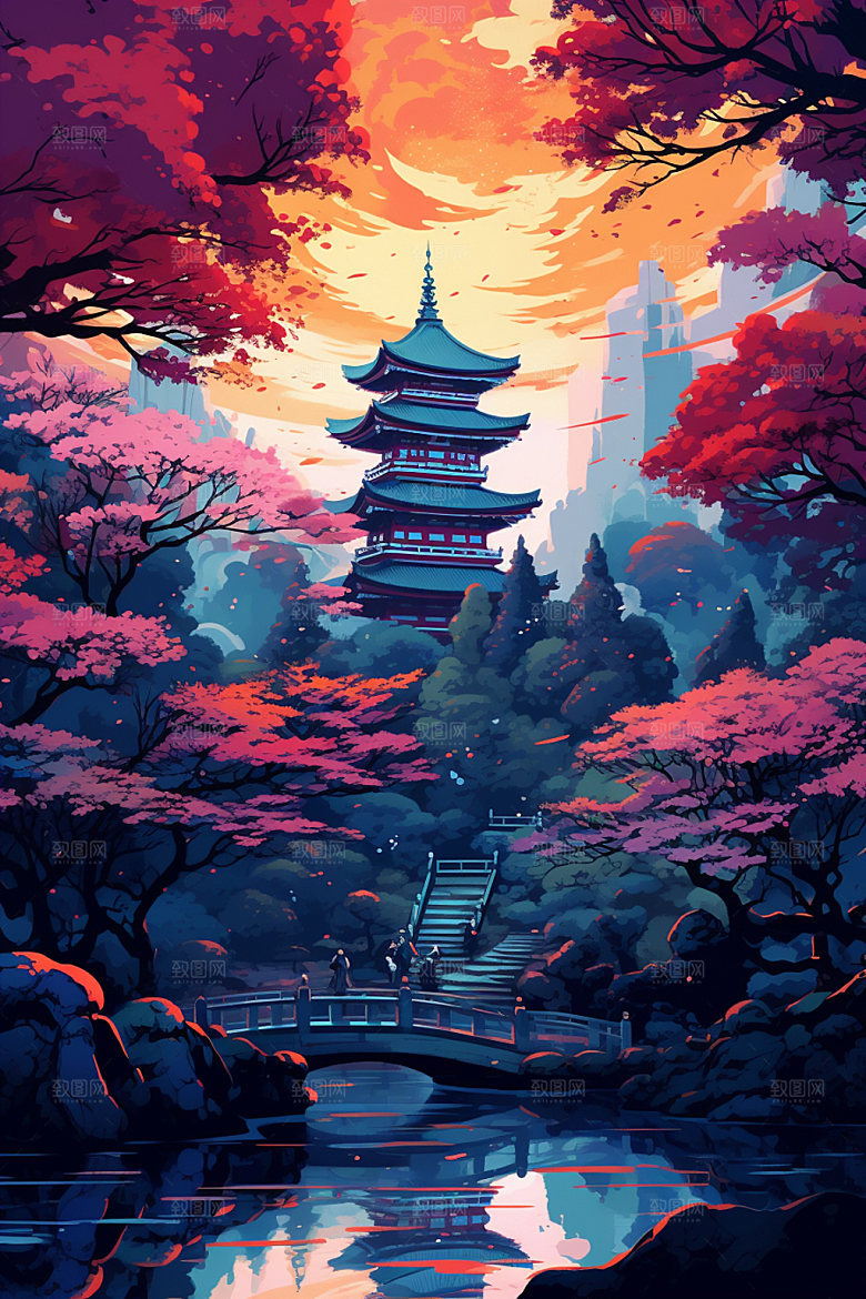 国风场景艺术中国传统插画