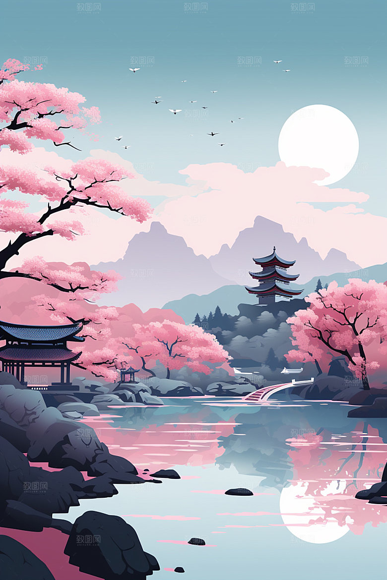 国风场景中国传统手绘插画