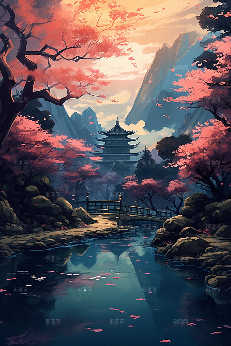 国风场景唯美浪漫插画