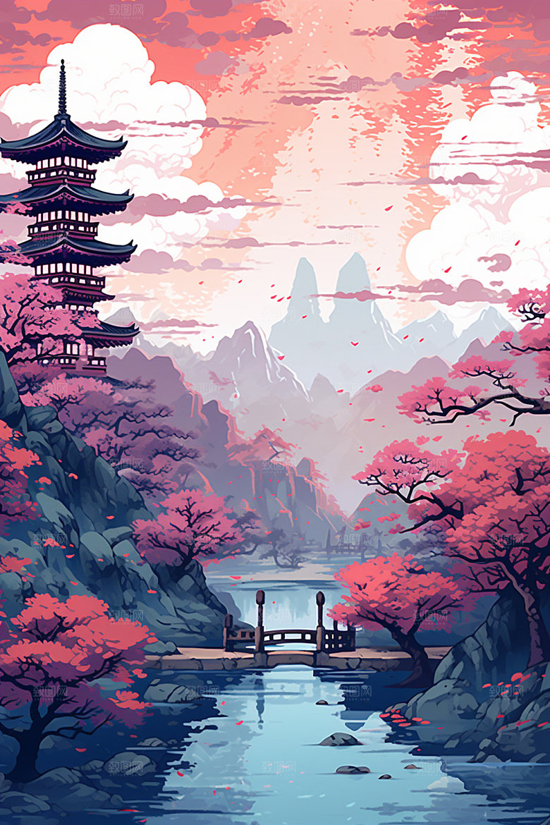 国风场景中国传统手绘插画