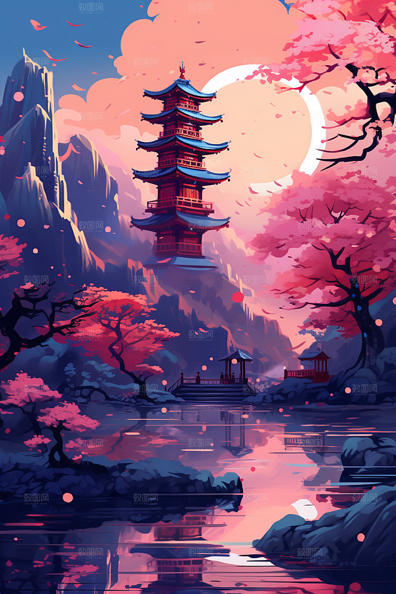 国风场景艺术中国传统插画