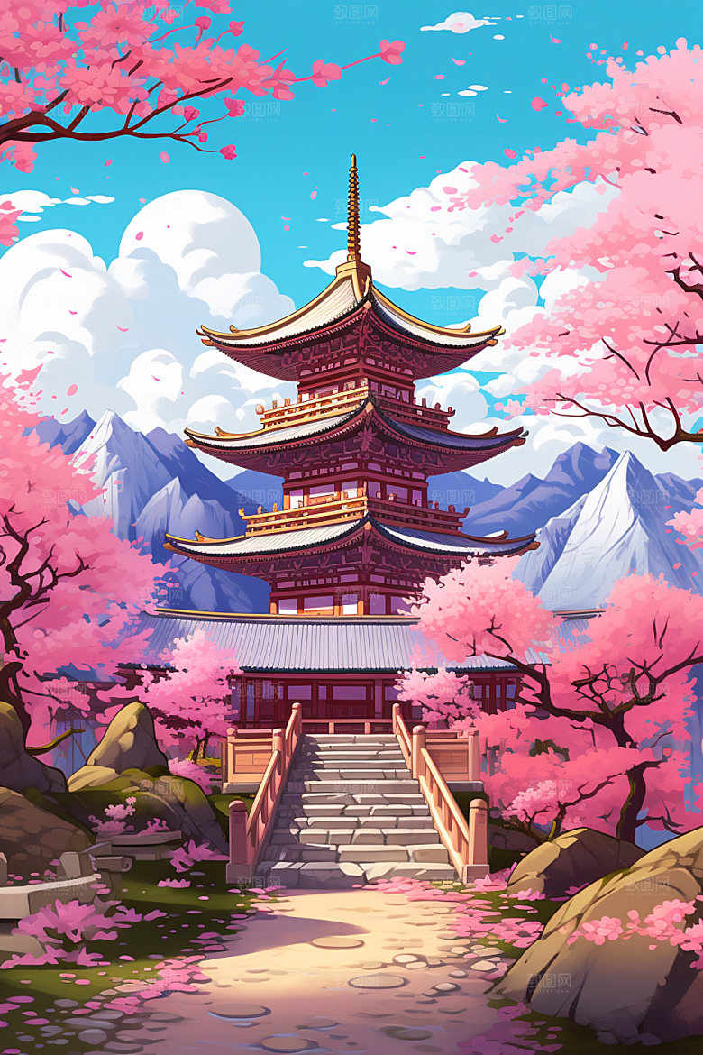 国风场景山水艺术插画