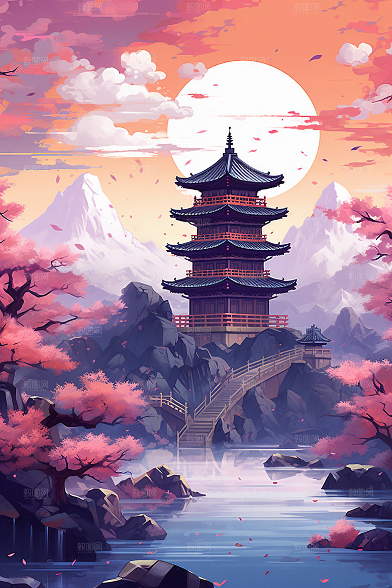 国风场景浪漫艺术插画