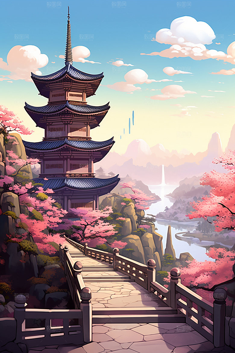 国风场景艺术山水插画