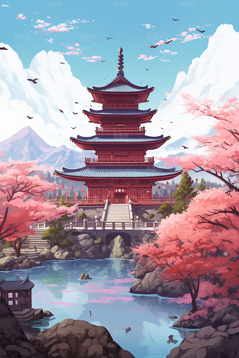 国风场景唯美浪漫插画