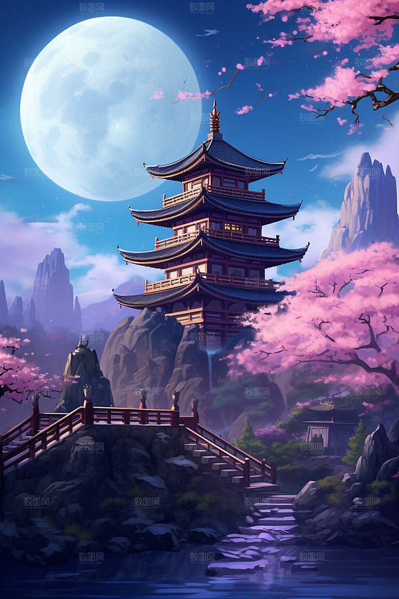 国风场景中国传统山水插画