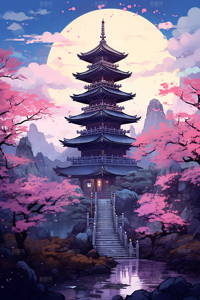 国风场景山水浪漫插画