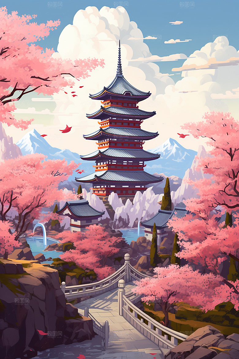 国风场景中国传统山水插画