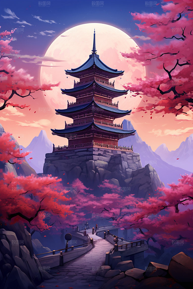 国风场景手绘艺术插画