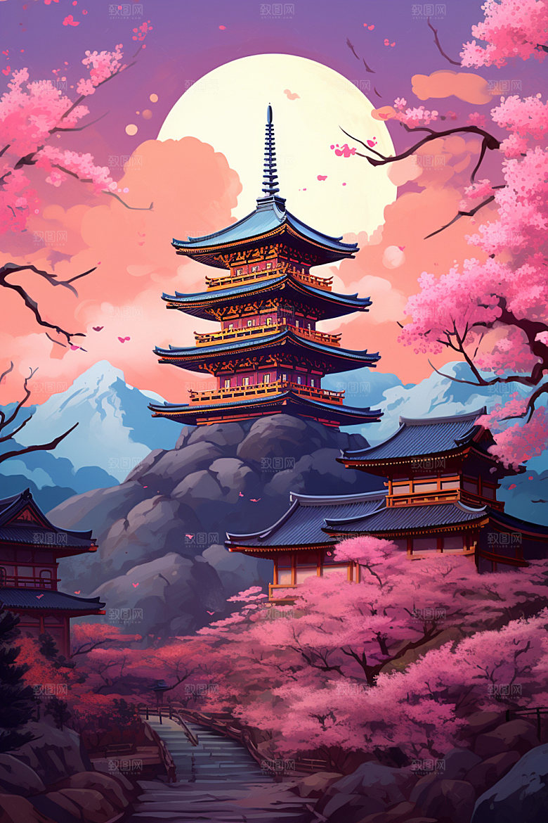 国风场景浪漫艺术插画