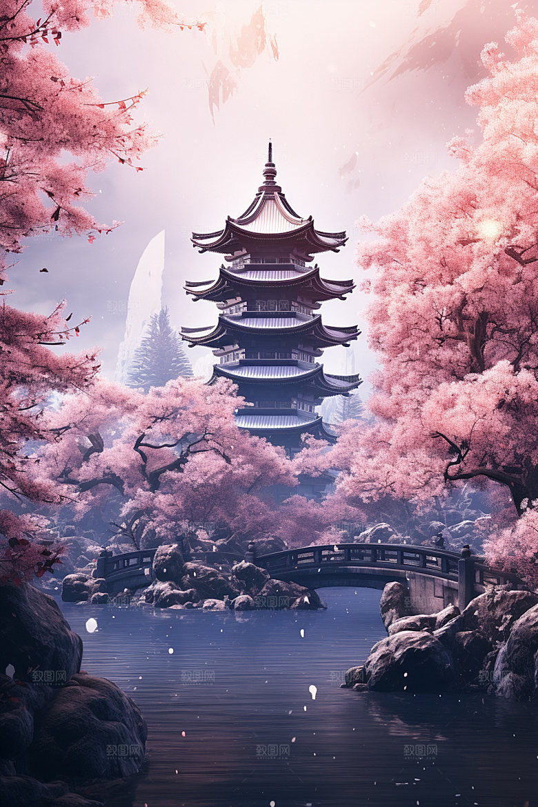 国风场景自然手绘插画