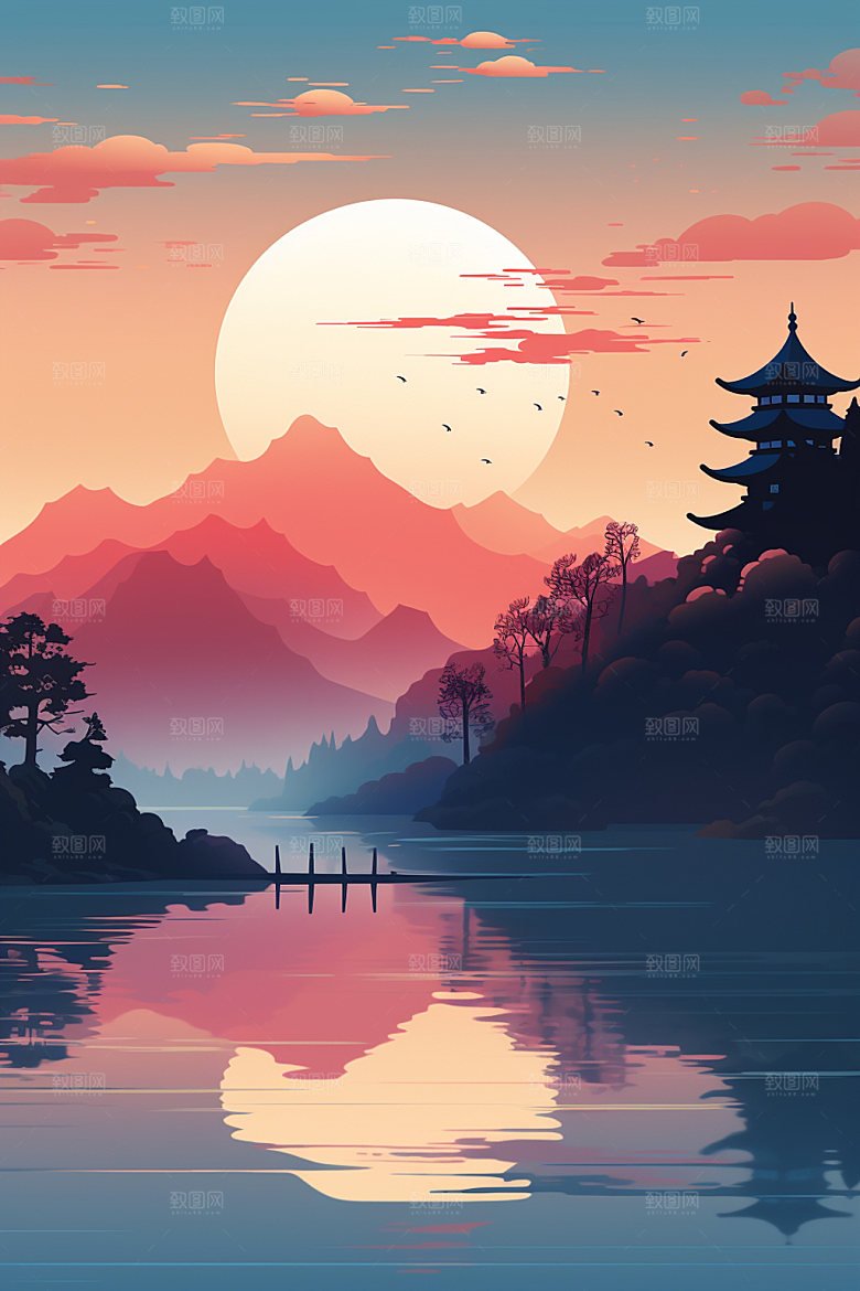 国风场景艺术手绘插画