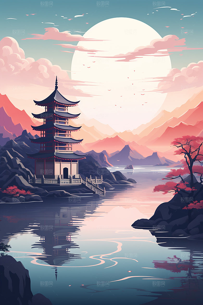 国风场景中国传统自然插画