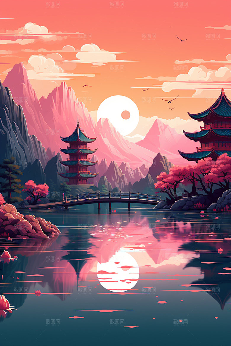 国风场景浪漫唯美插画