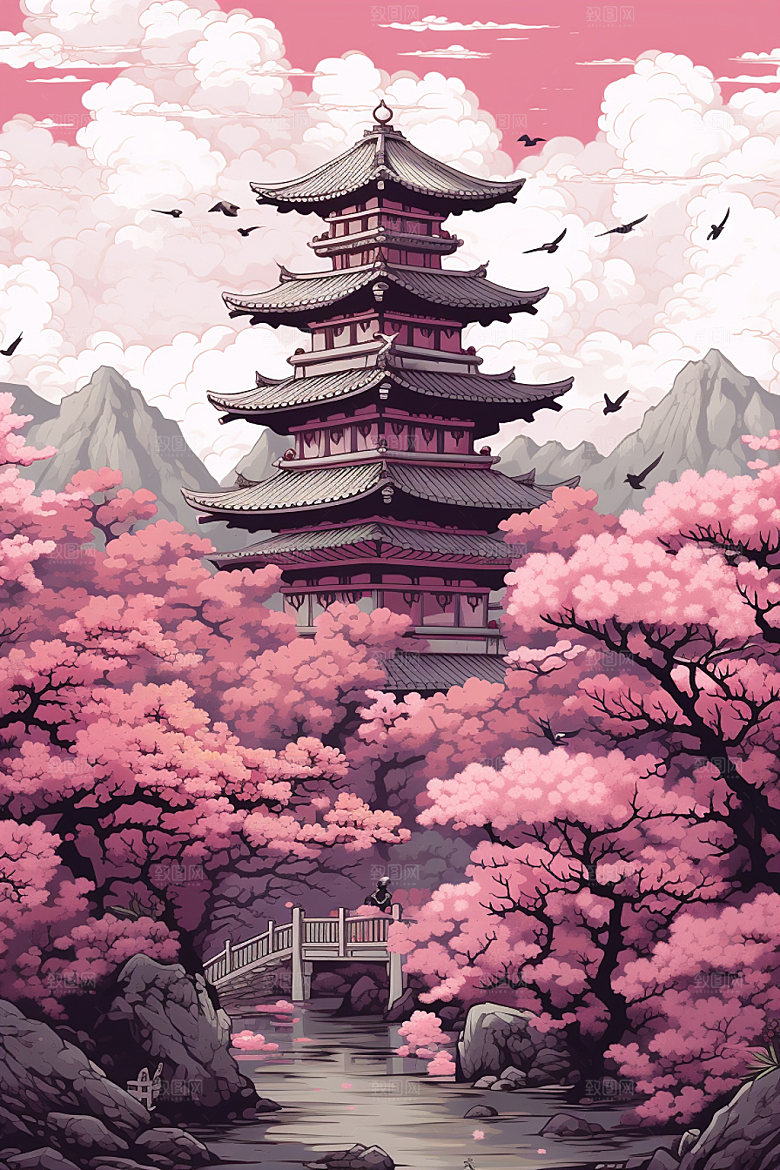 国风场景浪漫唯美插画