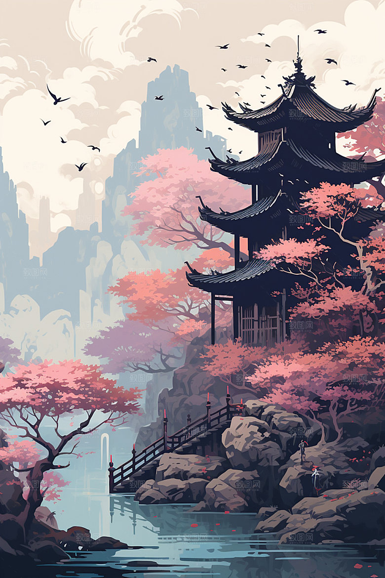 国风场景艺术浪漫插画