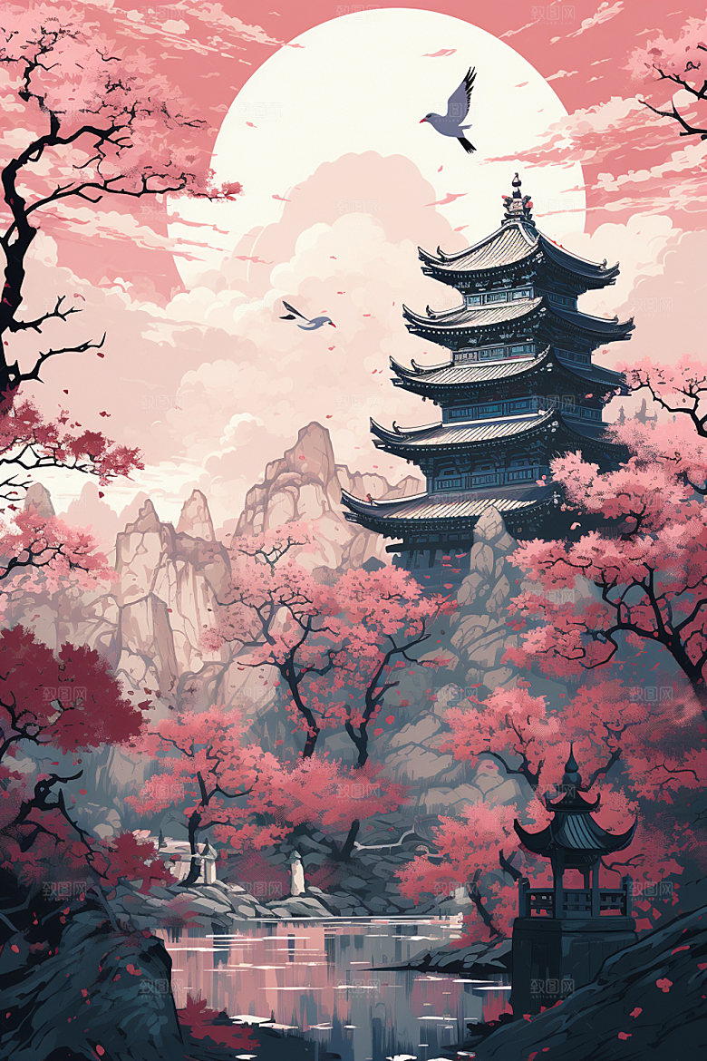 国风场景艺术自然插画