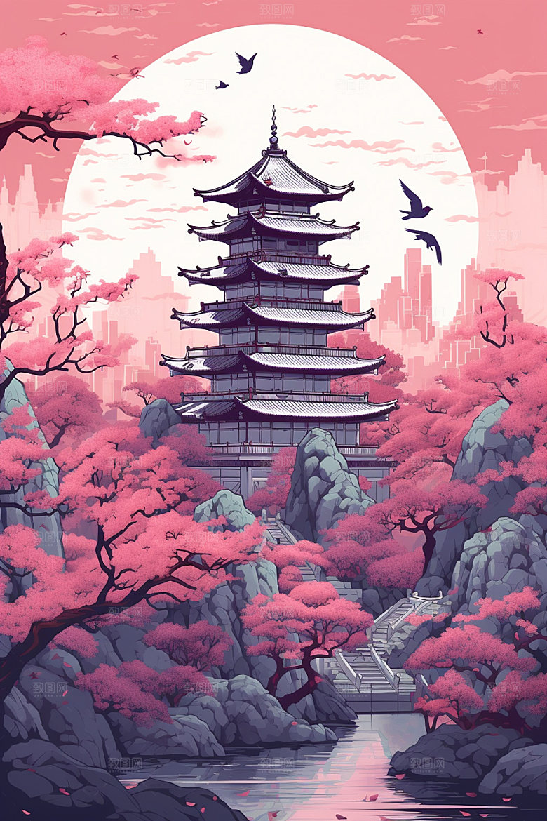 国风场景艺术手绘插画