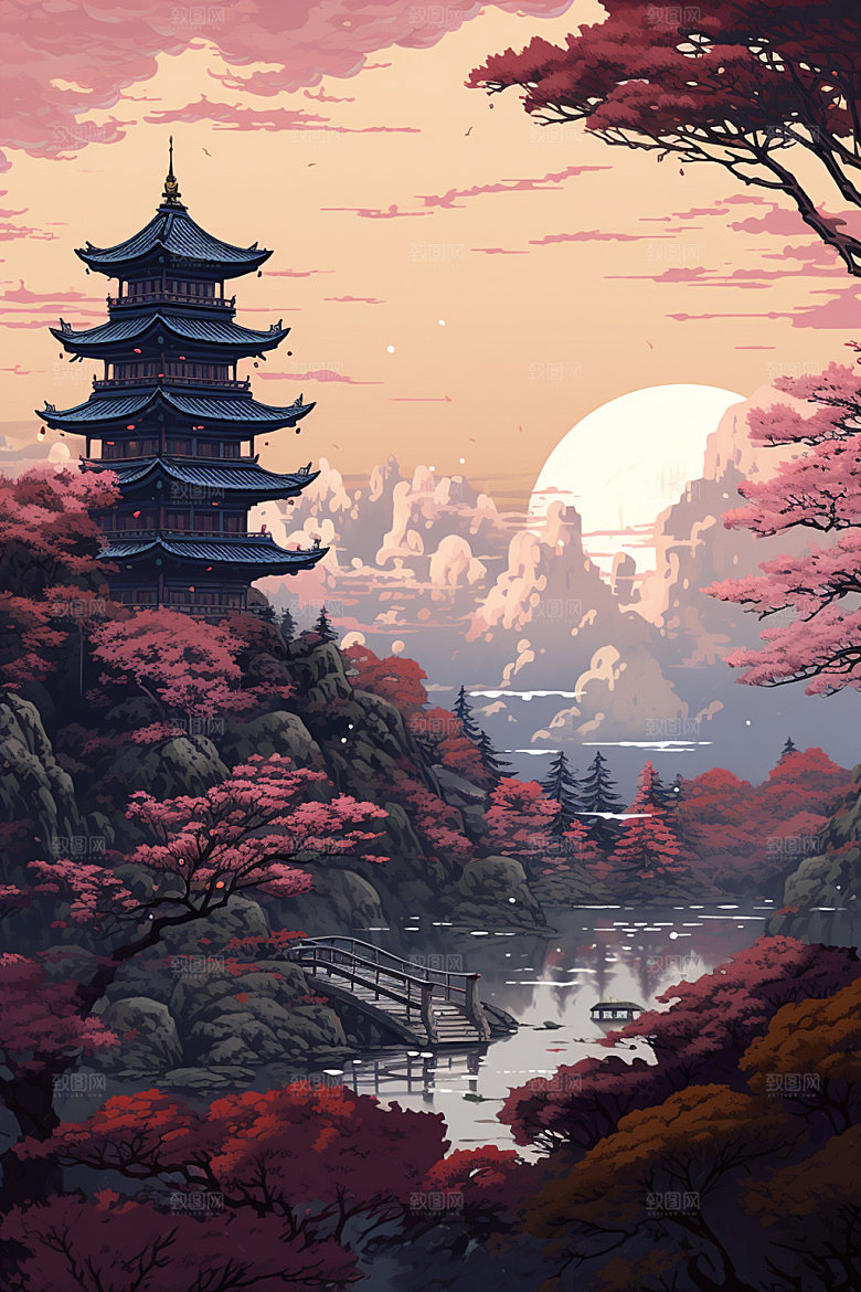 国风场景自然高清插画
