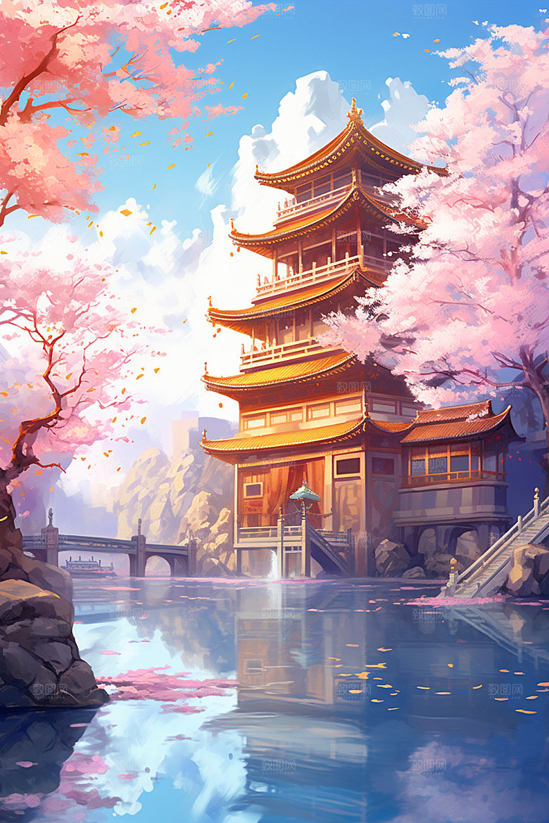国风场景浪漫自然插画