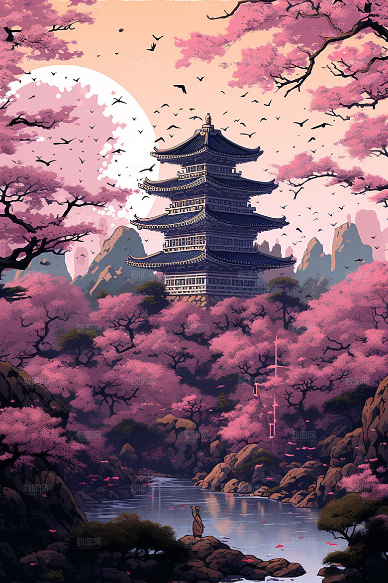 国风场景浪漫唯美插画