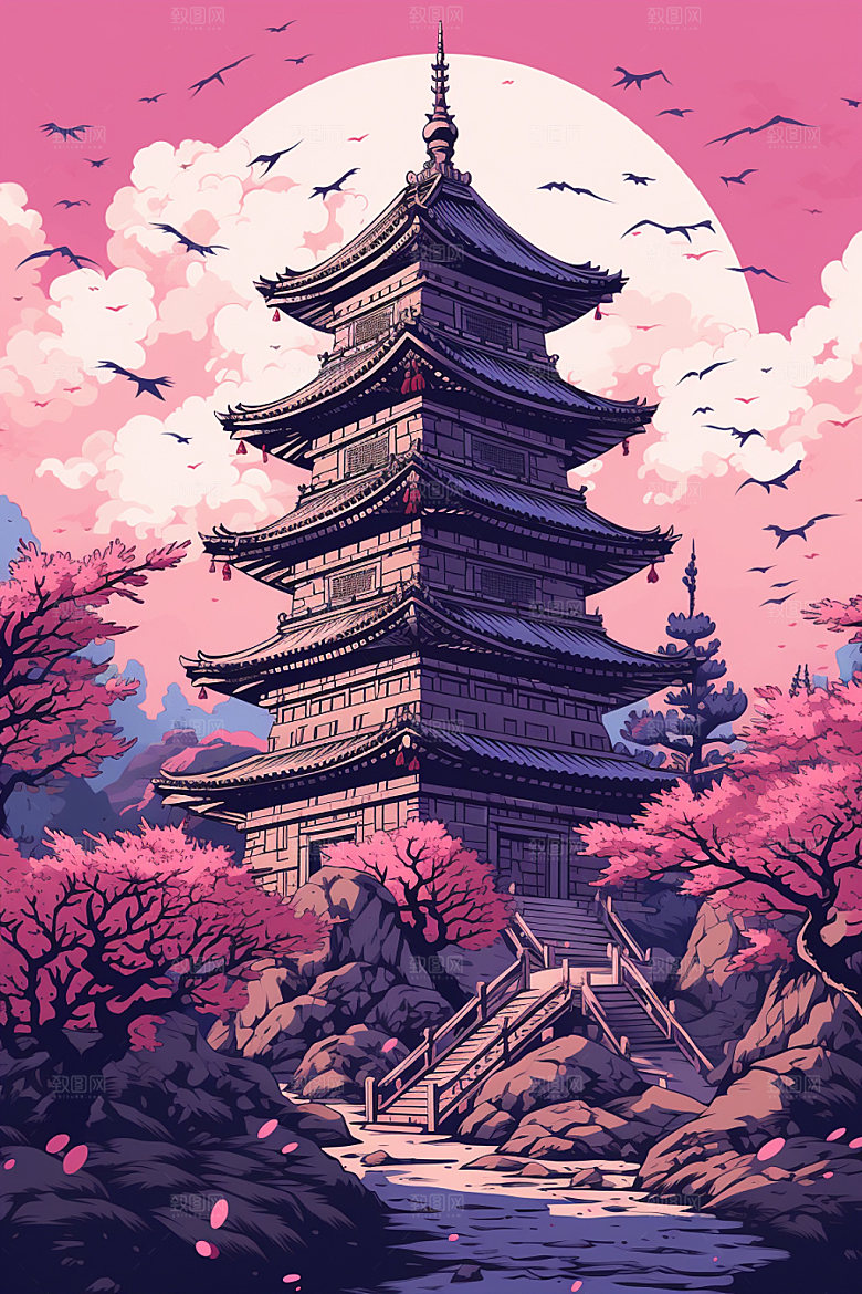 国风场景唯美中国传统插画