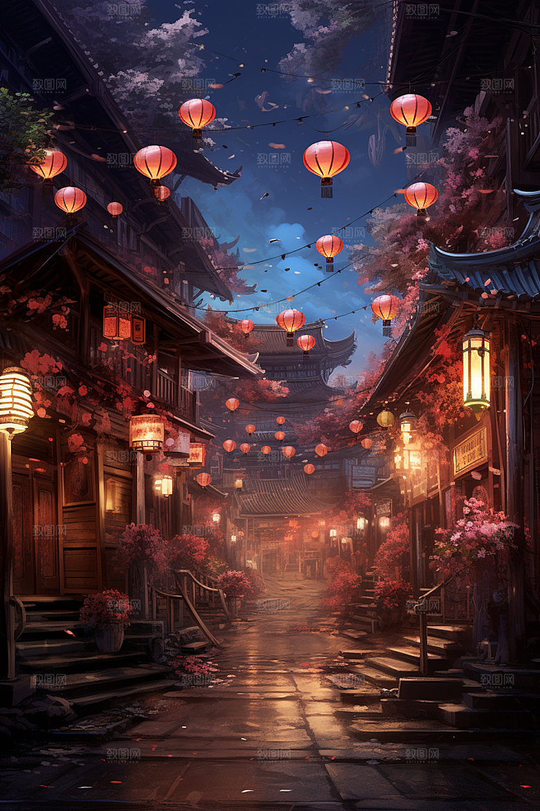国风场景自然浪漫插画
