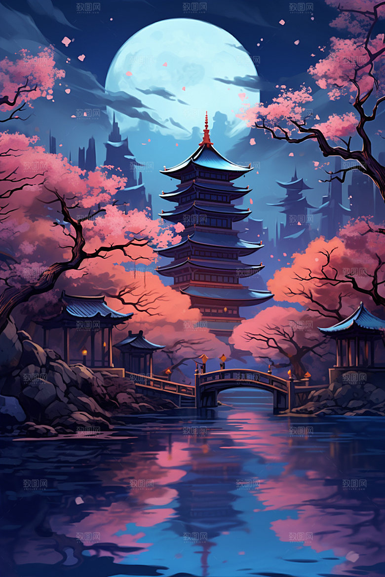 国风场景手绘高清插画