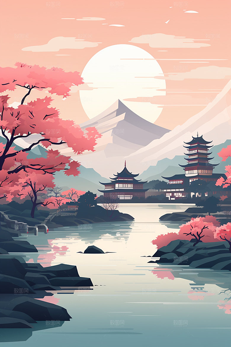 国风场景中国传统自然插画