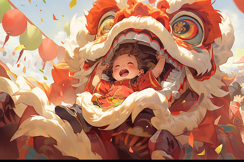 舞狮少年非遗国粹插画