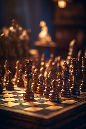 国际象棋团队配合下棋摄影图