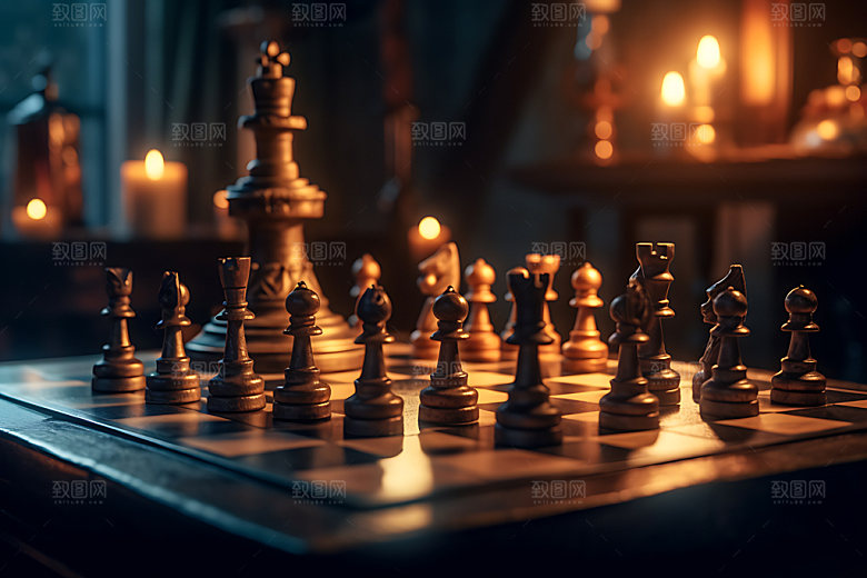 国际象棋高清下棋摄影图