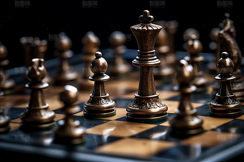 国际象棋团队配合质感摄影图