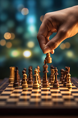 国际象棋下棋博弈摄影图