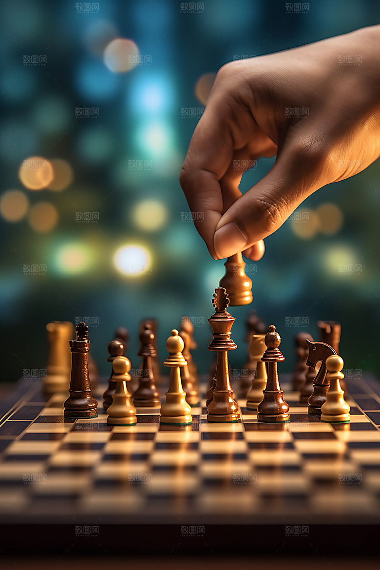 国际象棋下棋博弈摄影图