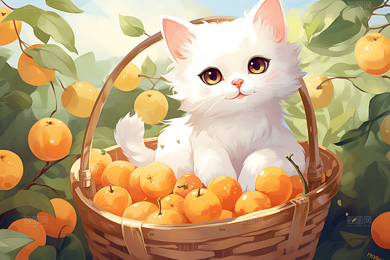 果篮小猫可爱清新插画