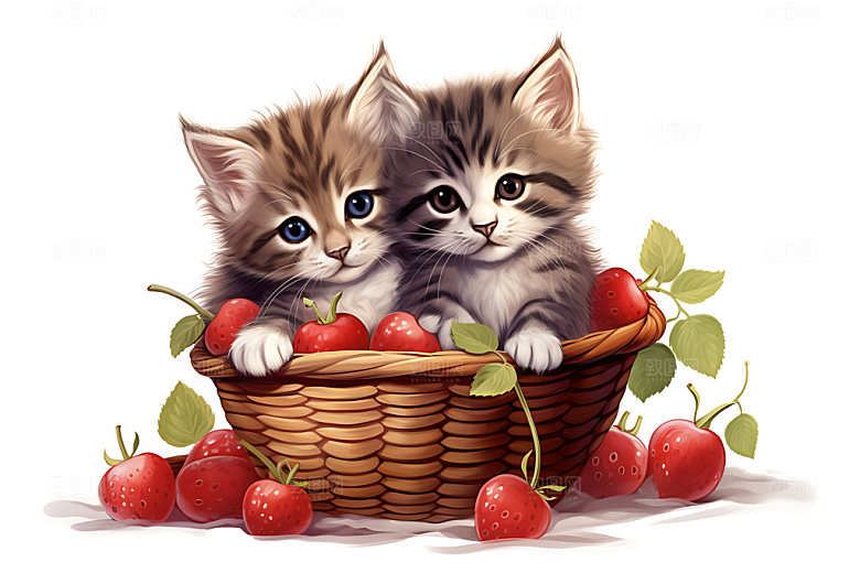 果篮小猫可爱清新插画