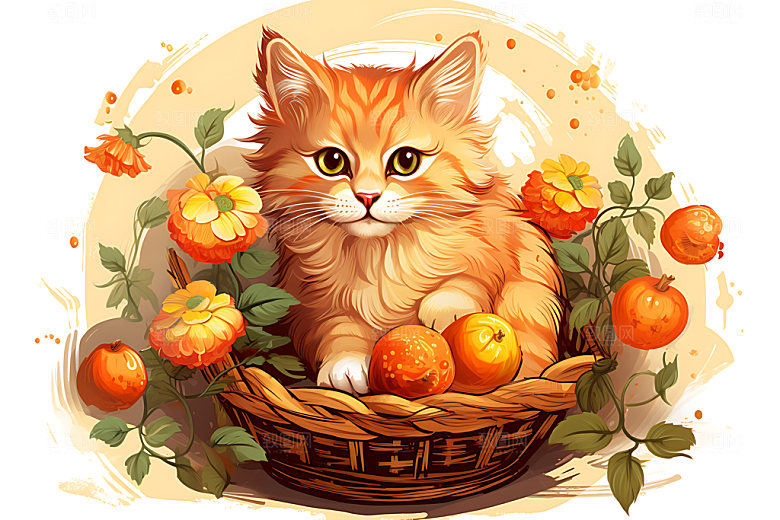 果篮小猫自然童话插画