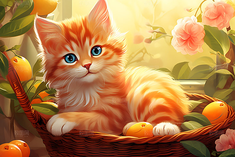 果篮小猫自然高清插画
