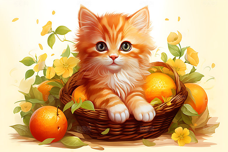 果篮小猫可爱俏皮插画