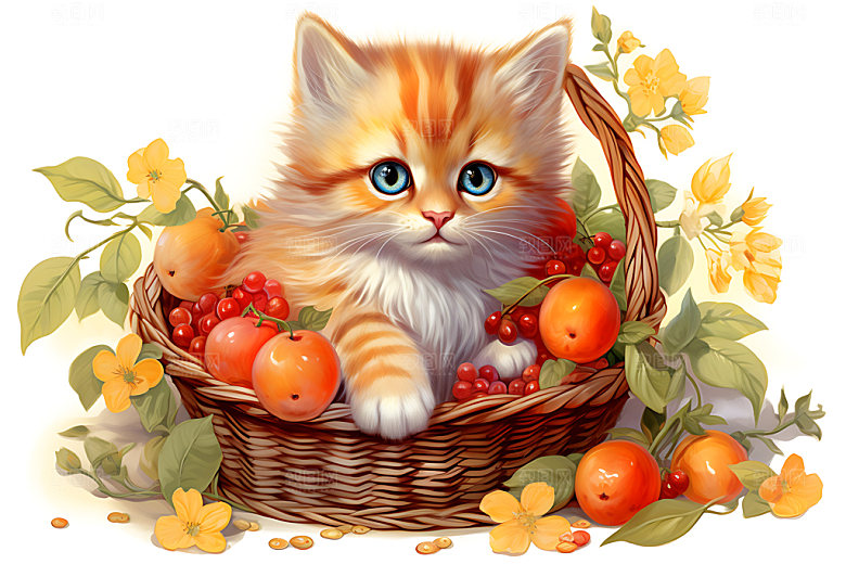 果篮小猫可爱清新插画