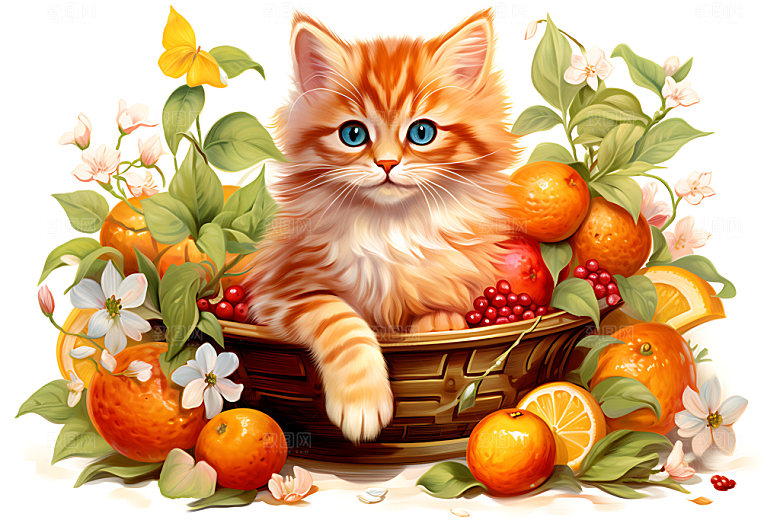 果篮小猫清新俏皮插画
