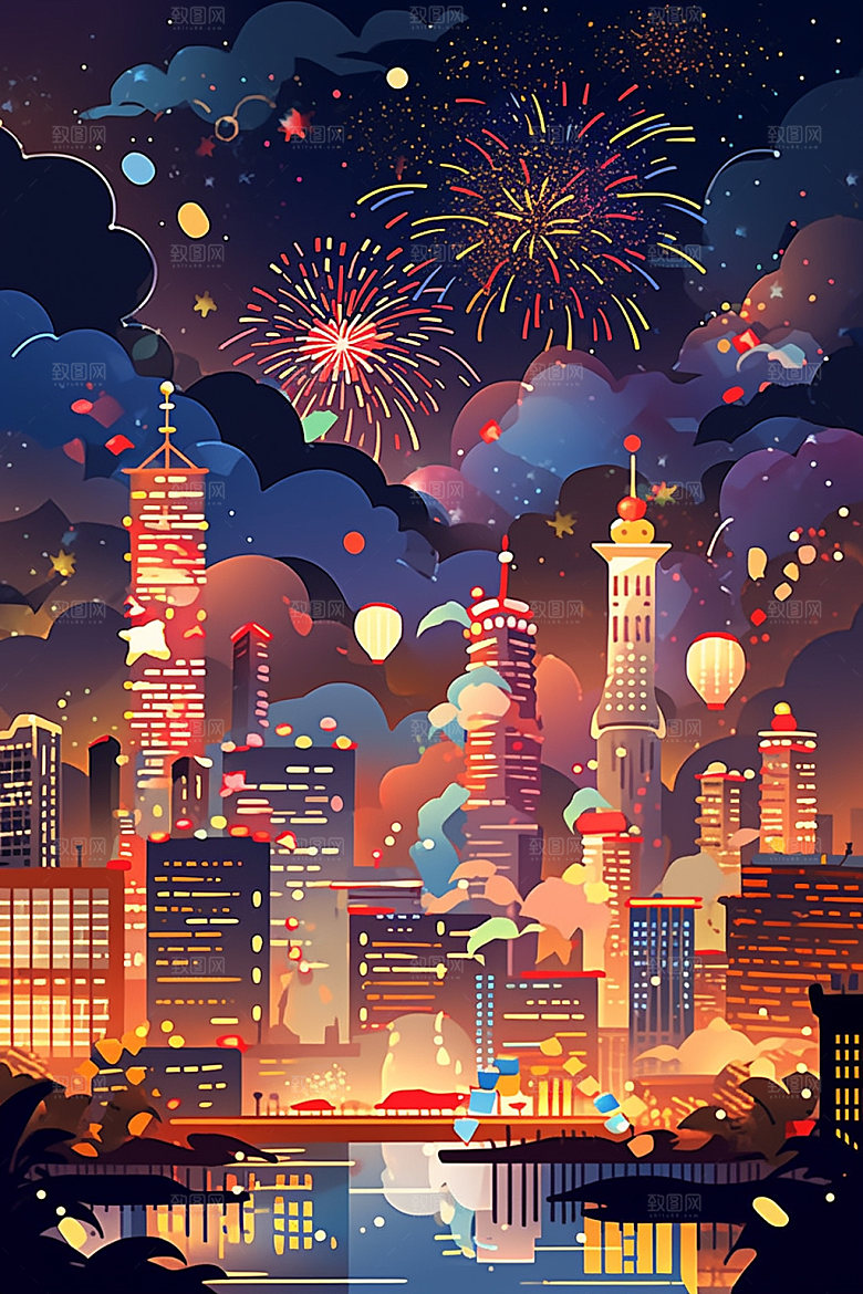 国庆建筑场景辉煌插画