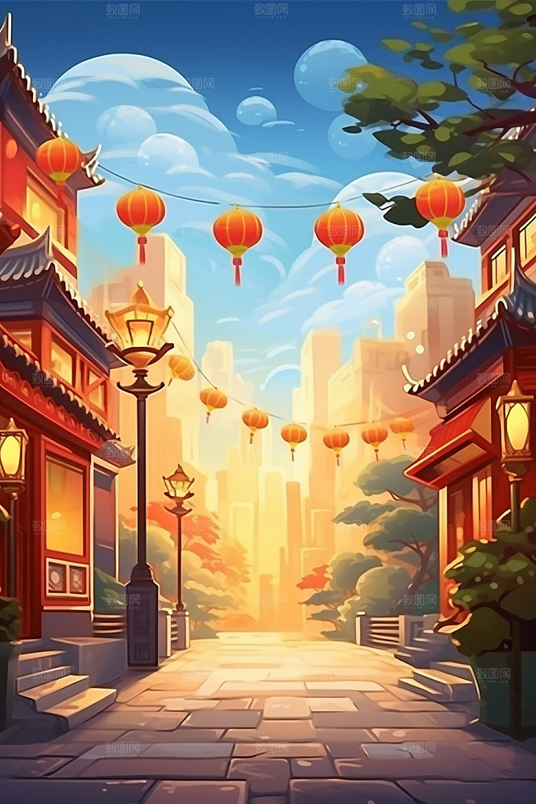 国庆建筑场景灿烂插画