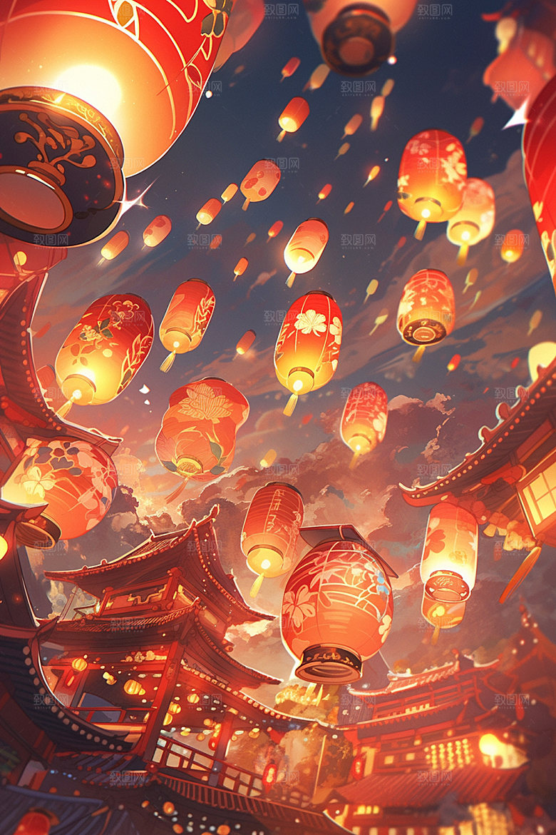 国庆建筑灯火里的中国辉煌插画